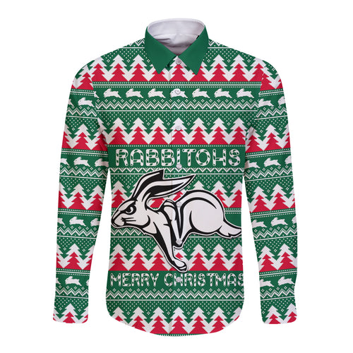 Personalised Rabbitohs Rugby Long Sleeve Button Shirt Christmas Simple Vibe 2023 LT9