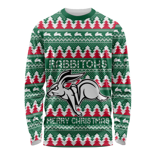 Personalised Rabbitohs Rugby Long Sleeve Shirt Christmas Simple Vibe 2023 LT9