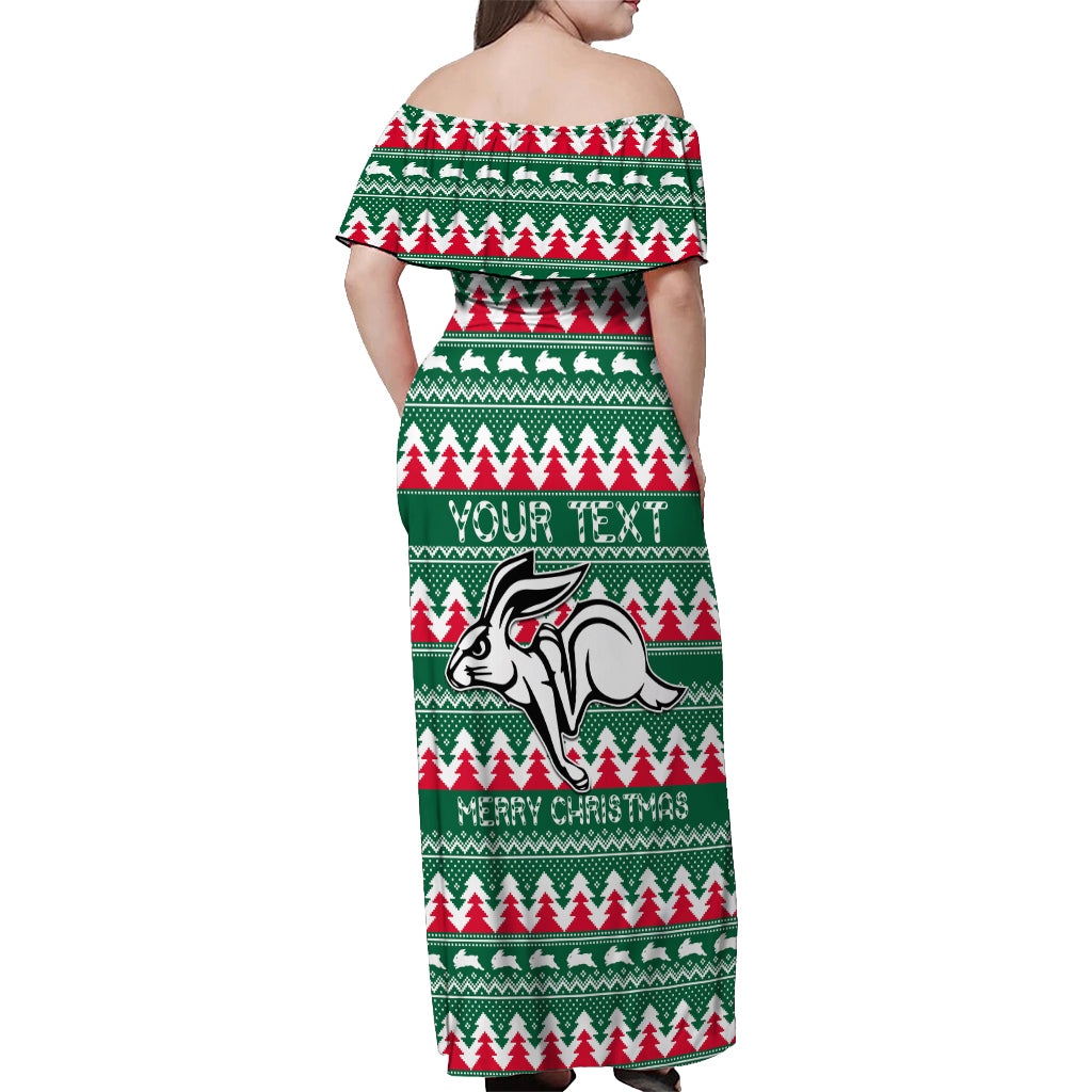 Personalised Rabbitohs Rugby Off Shoulder Maxi Dress Christmas Simple Vibe 2023 LT9