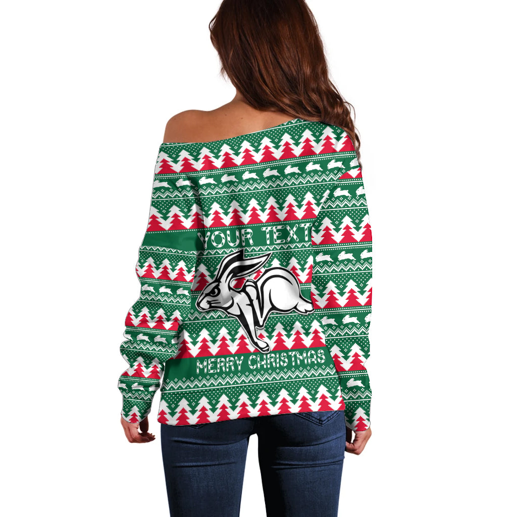 Personalised Rabbitohs Rugby Off Shoulder Sweater Christmas Simple Vibe 2023 LT9
