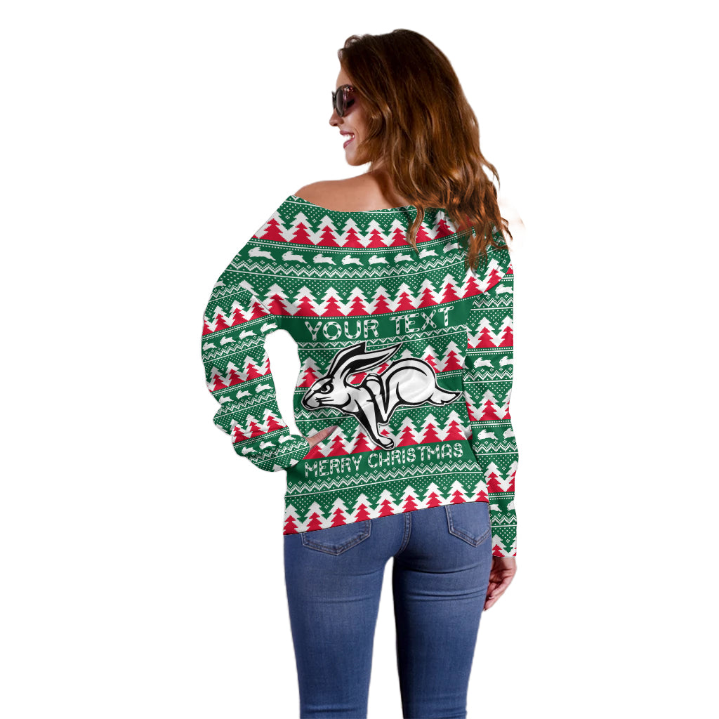 Personalised Rabbitohs Rugby Off Shoulder Sweater Christmas Simple Vibe 2023 LT9