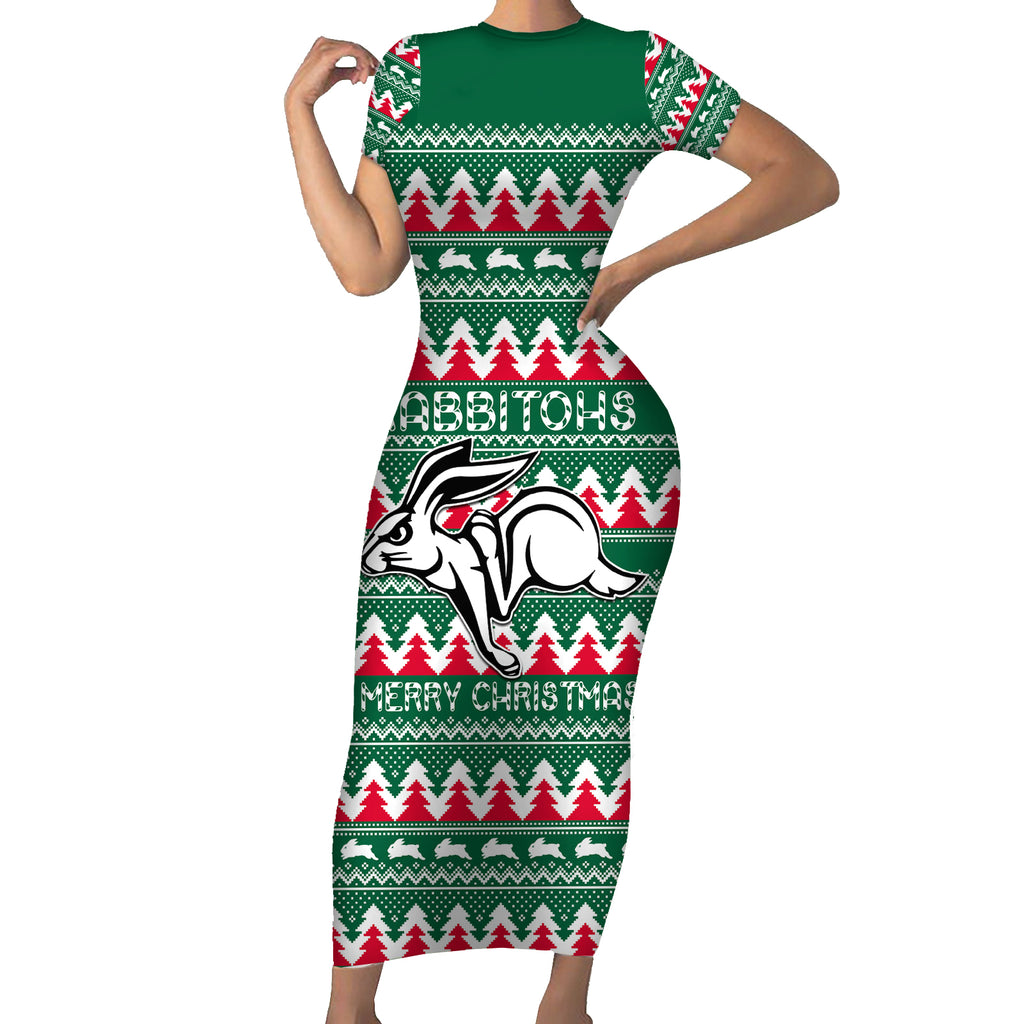 Personalised Rabbitohs Rugby Short Sleeve Bodycon Dress Christmas Simple Vibe 2023 LT9