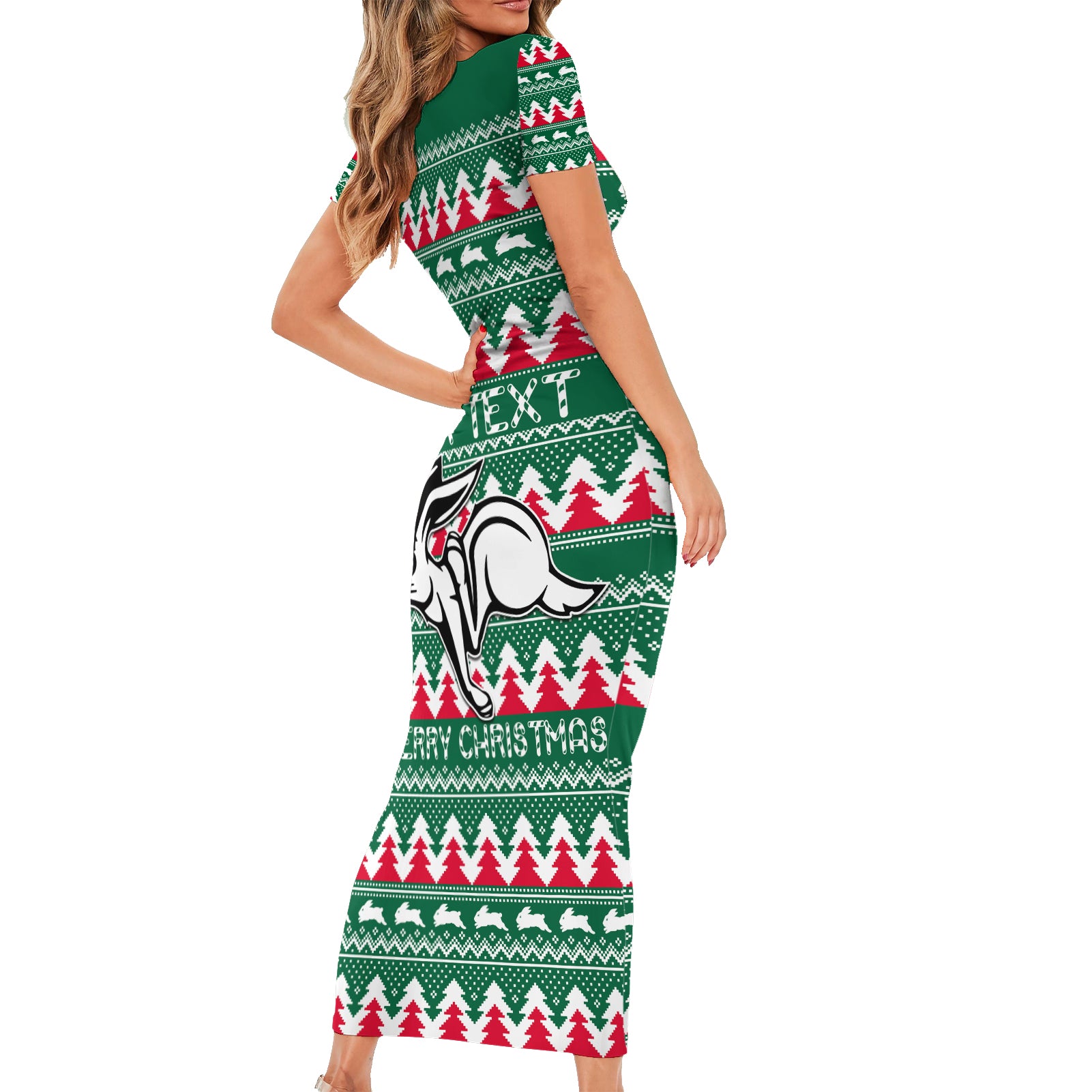 Personalised Rabbitohs Rugby Short Sleeve Bodycon Dress Christmas Simple Vibe 2023 LT9