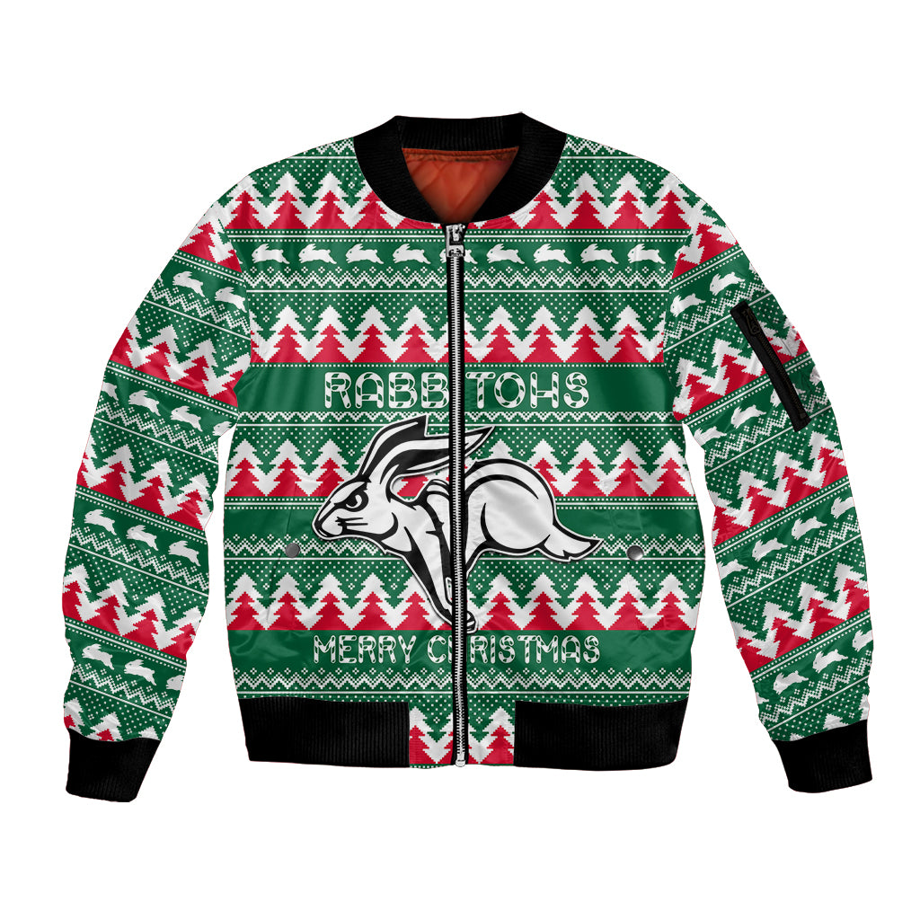 Personalised Rabbitohs Rugby Sleeve Zip Bomber Jacket Christmas Simple Vibe 2023 LT9