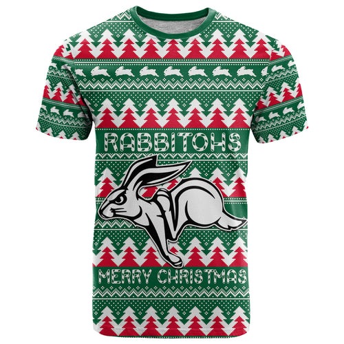 Personalised Rabbitohs Rugby T Shirt Christmas Simple Vibe 2023 LT9