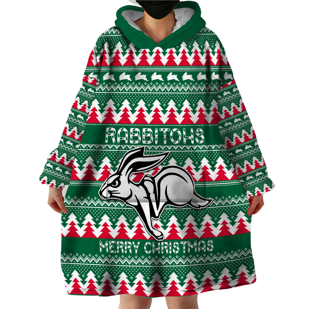 Personalised Rabbitohs Rugby Wearable Blanket Hoodie Christmas Simple Vibe 2023 LT9