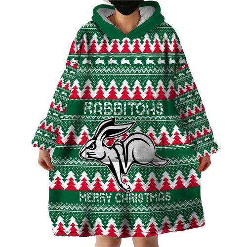Personalised Rabbitohs Rugby Wearable Blanket Hoodie Christmas Simple Vibe 2023 LT9