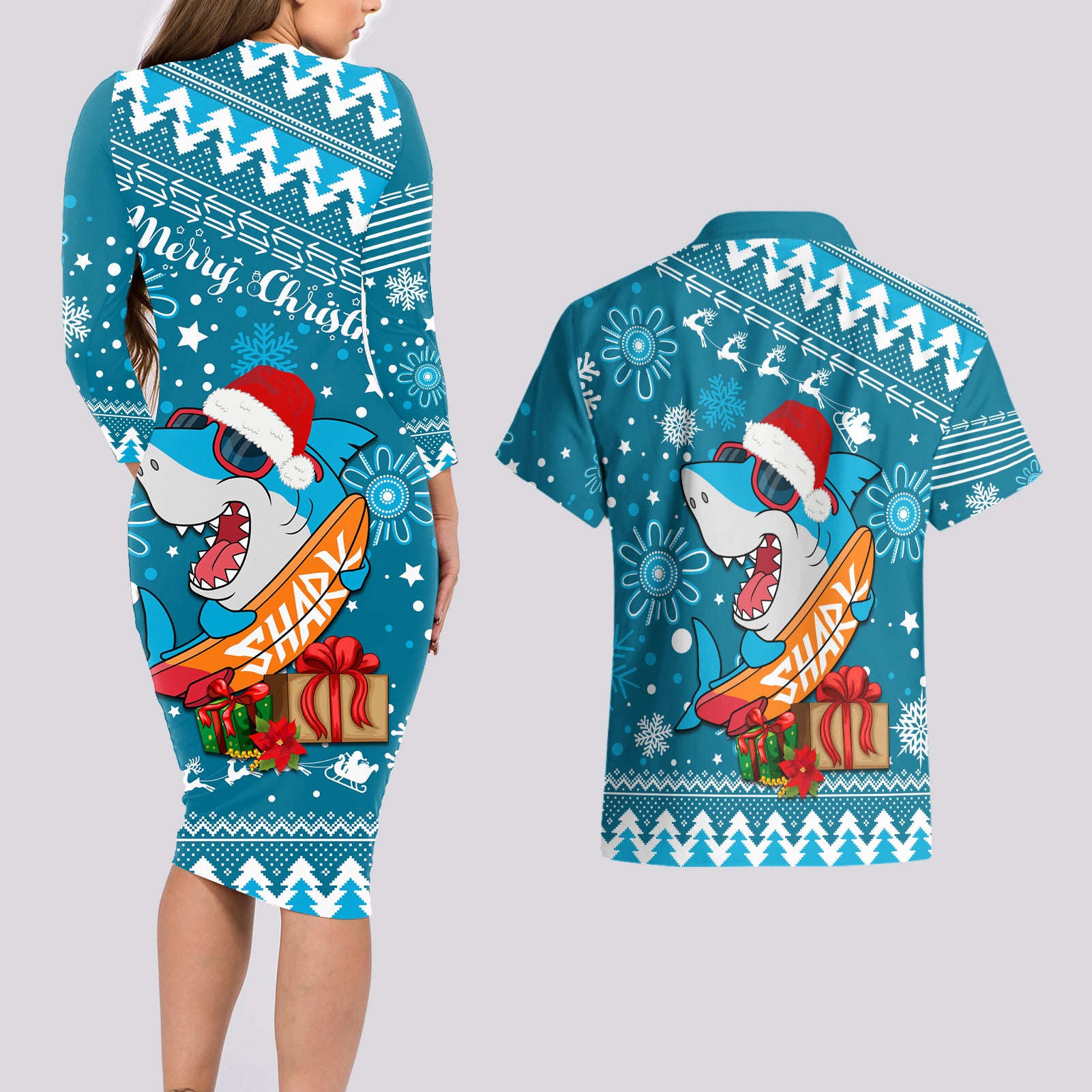 sharks-rugby-couples-matching-long-sleeve-bodycon-dress-and-hawaiian-shirt-chirstmas-vibe-2023