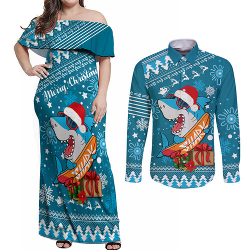 sharks-rugby-couples-matching-off-shoulder-maxi-dress-and-long-sleeve-button-shirt-chirstmas-vibe-2023