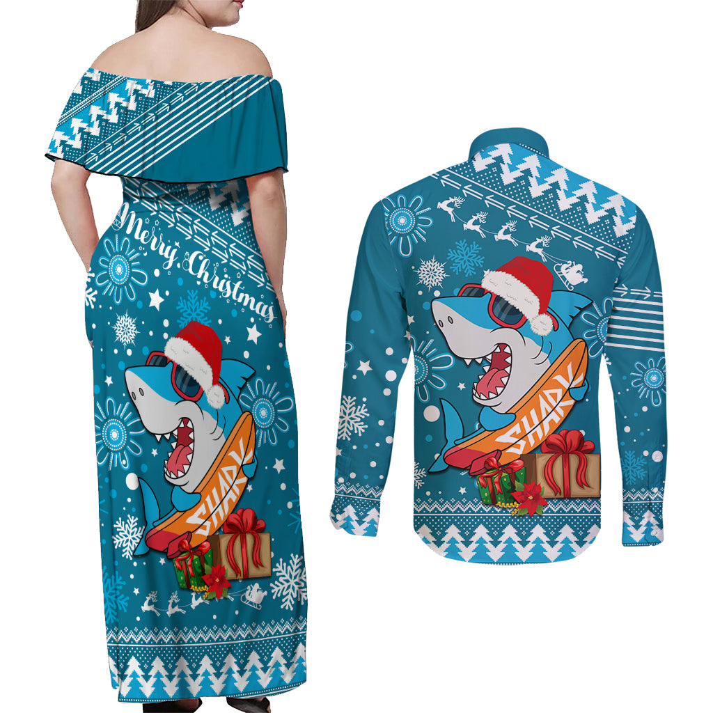 sharks-rugby-couples-matching-off-shoulder-maxi-dress-and-long-sleeve-button-shirt-chirstmas-vibe-2023