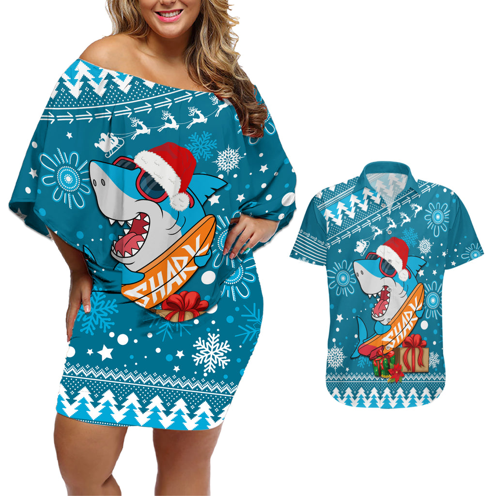 sharks-rugby-couples-matching-off-shoulder-short-dress-and-hawaiian-shirt-chirstmas-vibe-2023