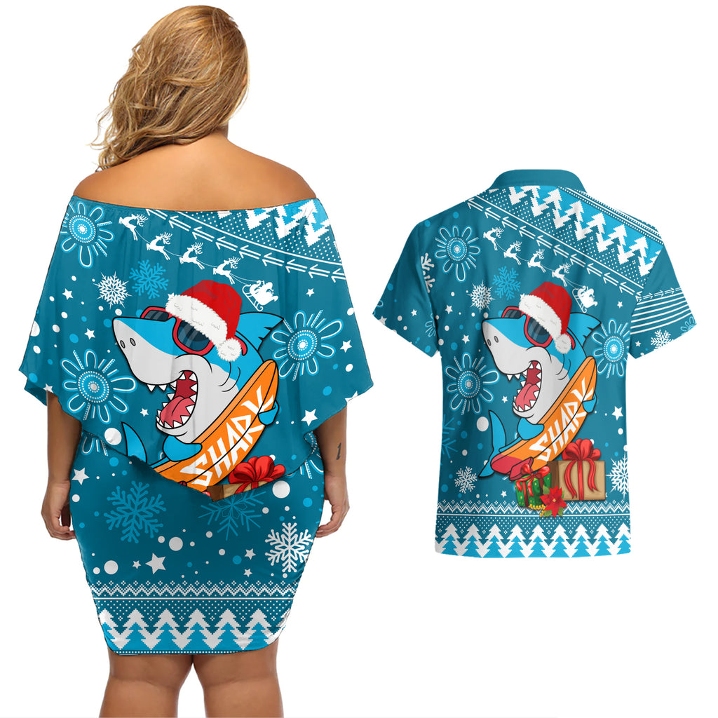 sharks-rugby-couples-matching-off-shoulder-short-dress-and-hawaiian-shirt-chirstmas-vibe-2023