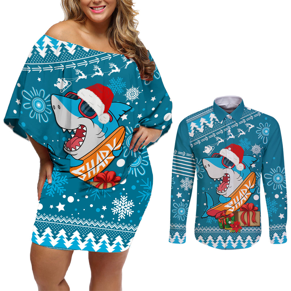 sharks-rugby-couples-matching-off-shoulder-short-dress-and-long-sleeve-button-shirt-chirstmas-vibe-2023