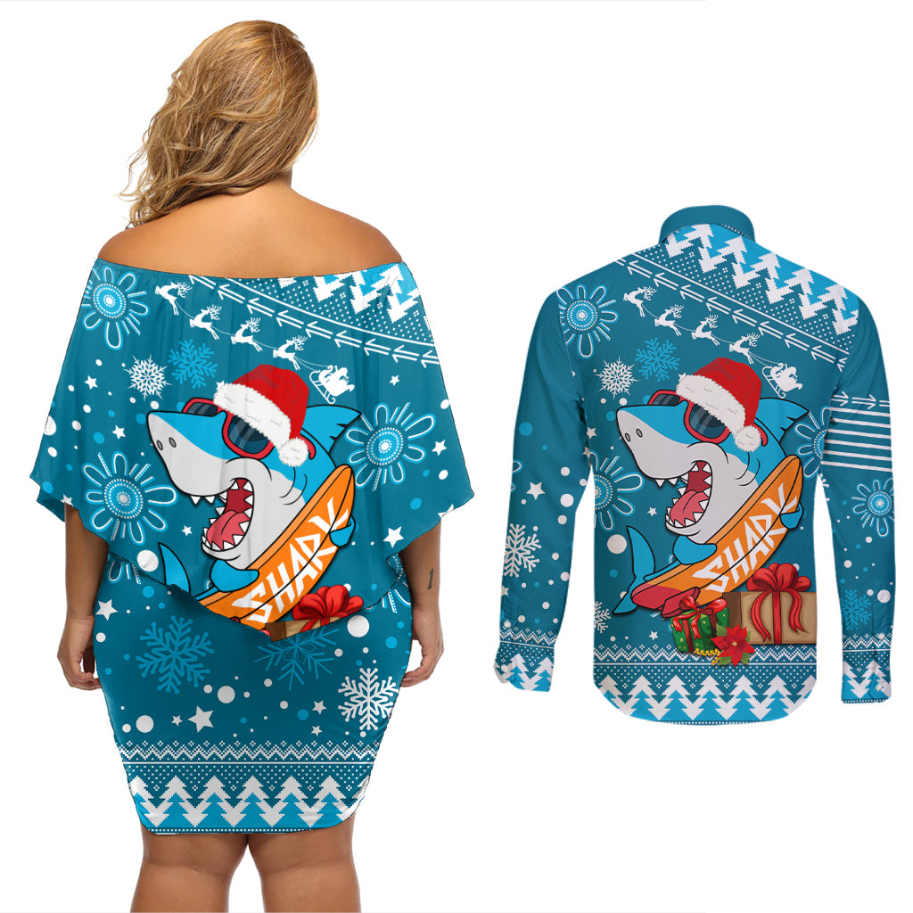 sharks-rugby-couples-matching-off-shoulder-short-dress-and-long-sleeve-button-shirt-chirstmas-vibe-2023