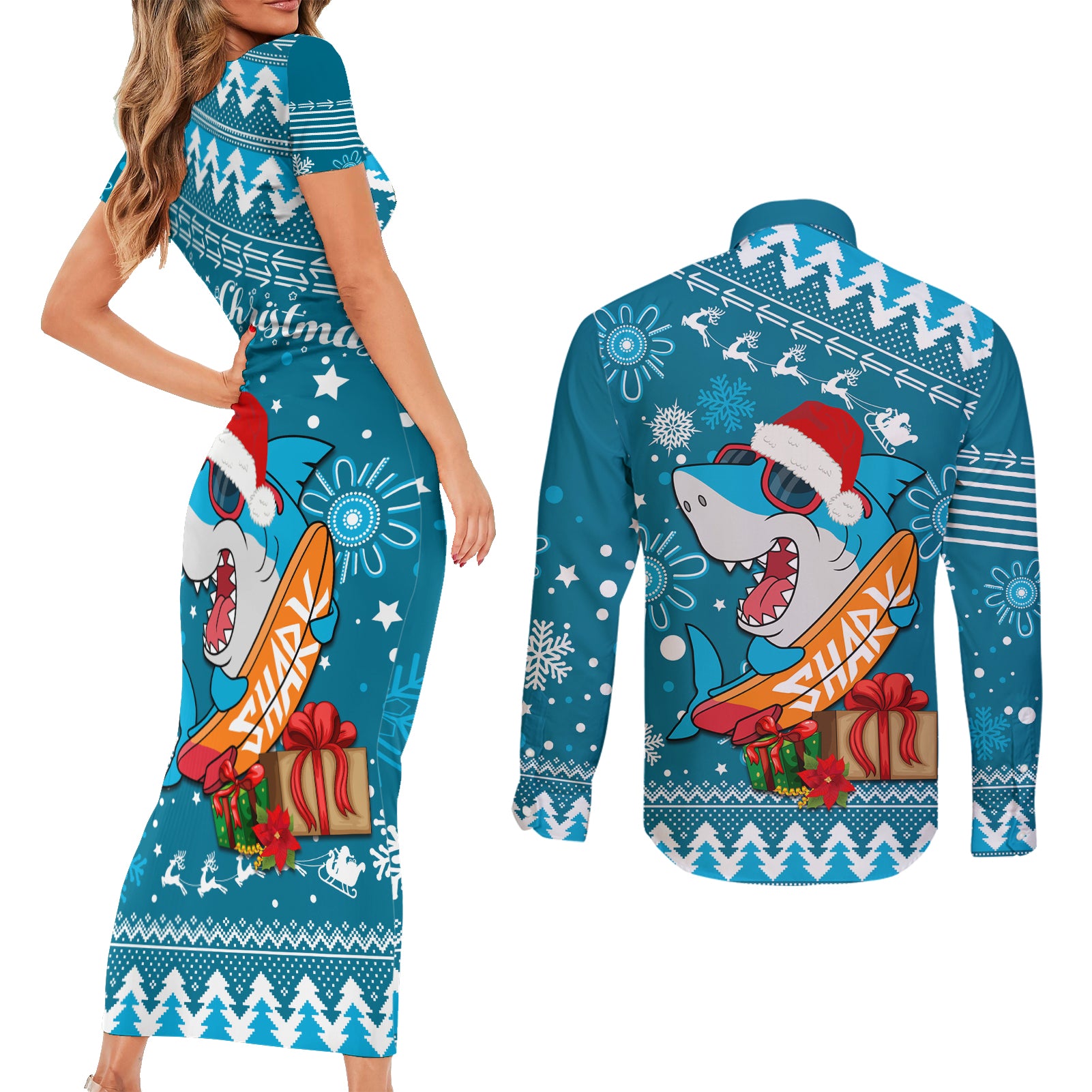 sharks-rugby-couples-matching-short-sleeve-bodycon-dress-and-long-sleeve-button-shirt-chirstmas-vibe-2023
