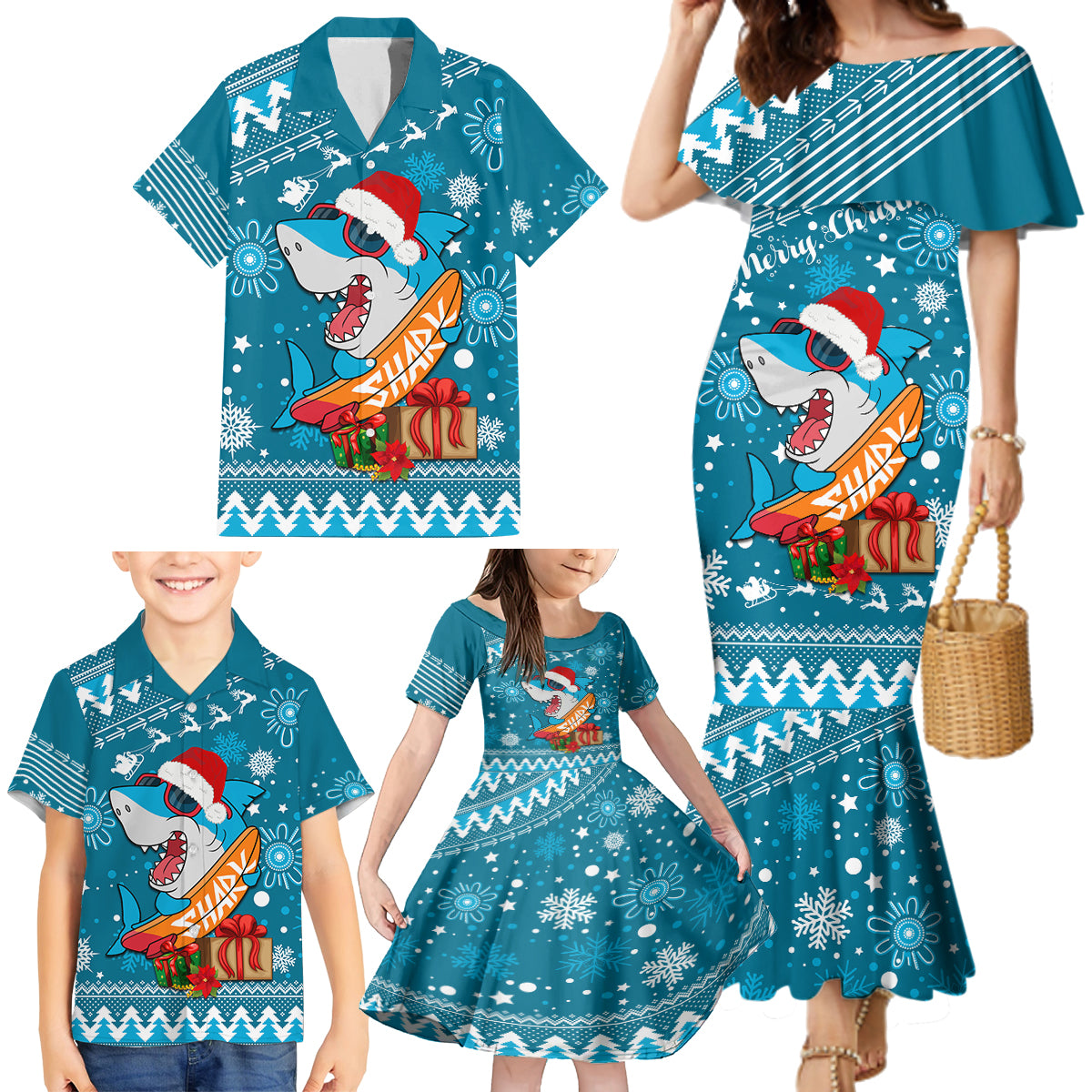 sharks-rugby-family-matching-mermaid-dress-and-hawaiian-shirt-chirstmas-vibe-2023