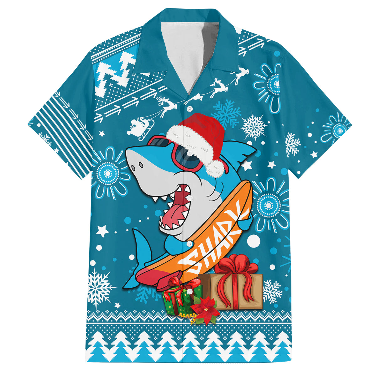 sharks-rugby-family-matching-off-shoulder-short-dress-and-hawaiian-shirt-chirstmas-vibe-2023