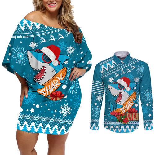 custom-sharks-rugby-couples-matching-off-shoulder-short-dress-and-long-sleeve-button-shirt-chirstmas-vibe-2023