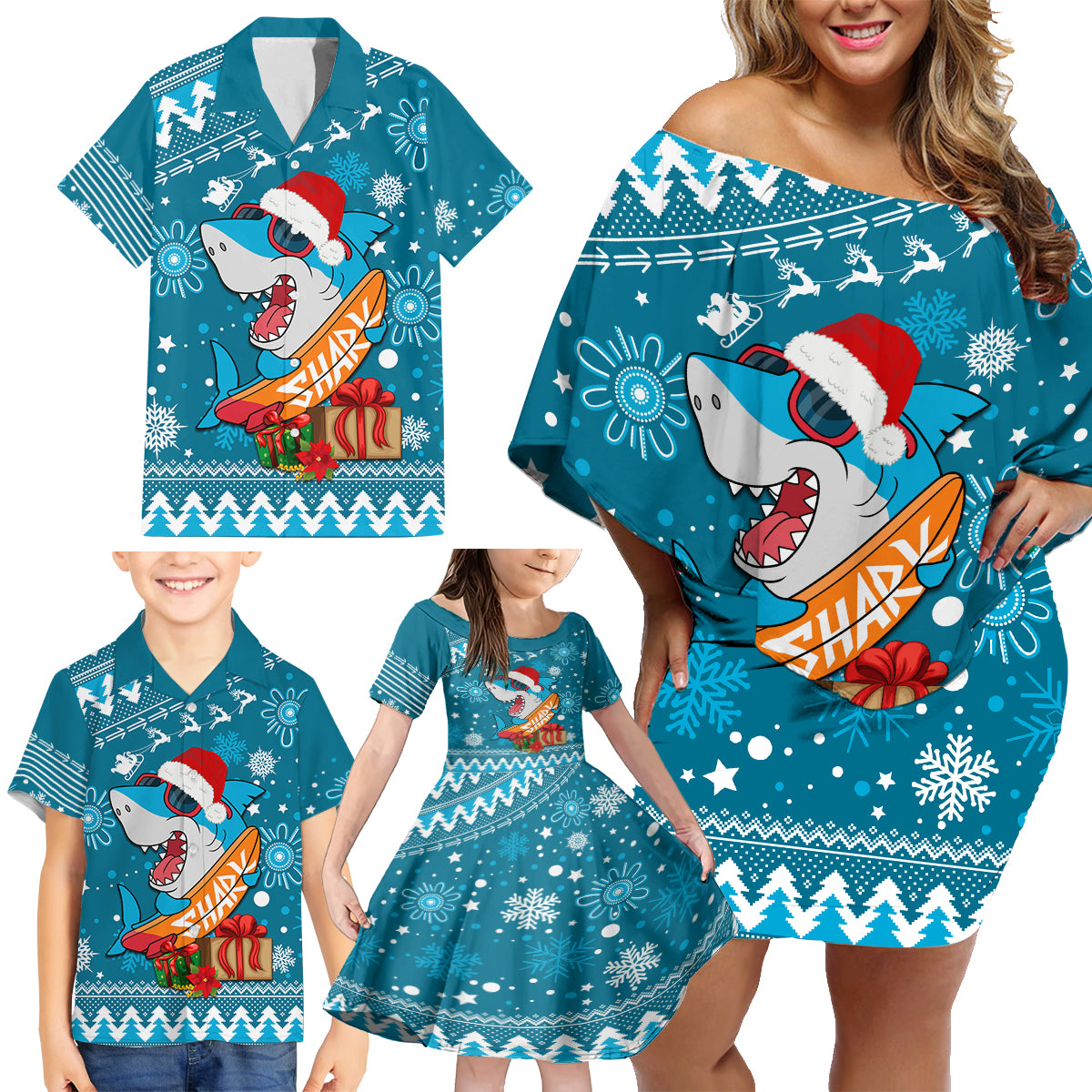 custom-sharks-rugby-family-matching-off-shoulder-short-dress-and-hawaiian-shirt-chirstmas-vibe-2023