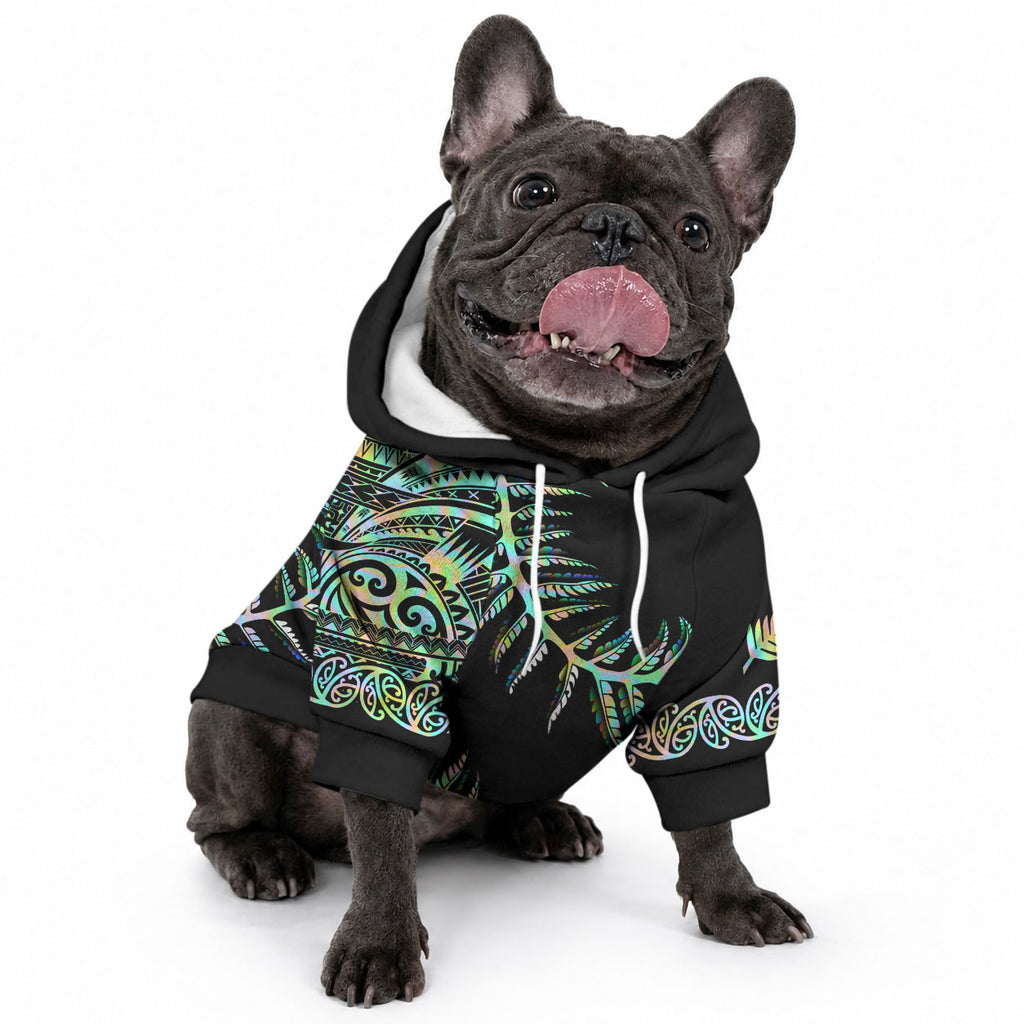 New Zealand Pet Hoodie Aotearoa Silver Fern Mixed Papua Shell Green Vibe