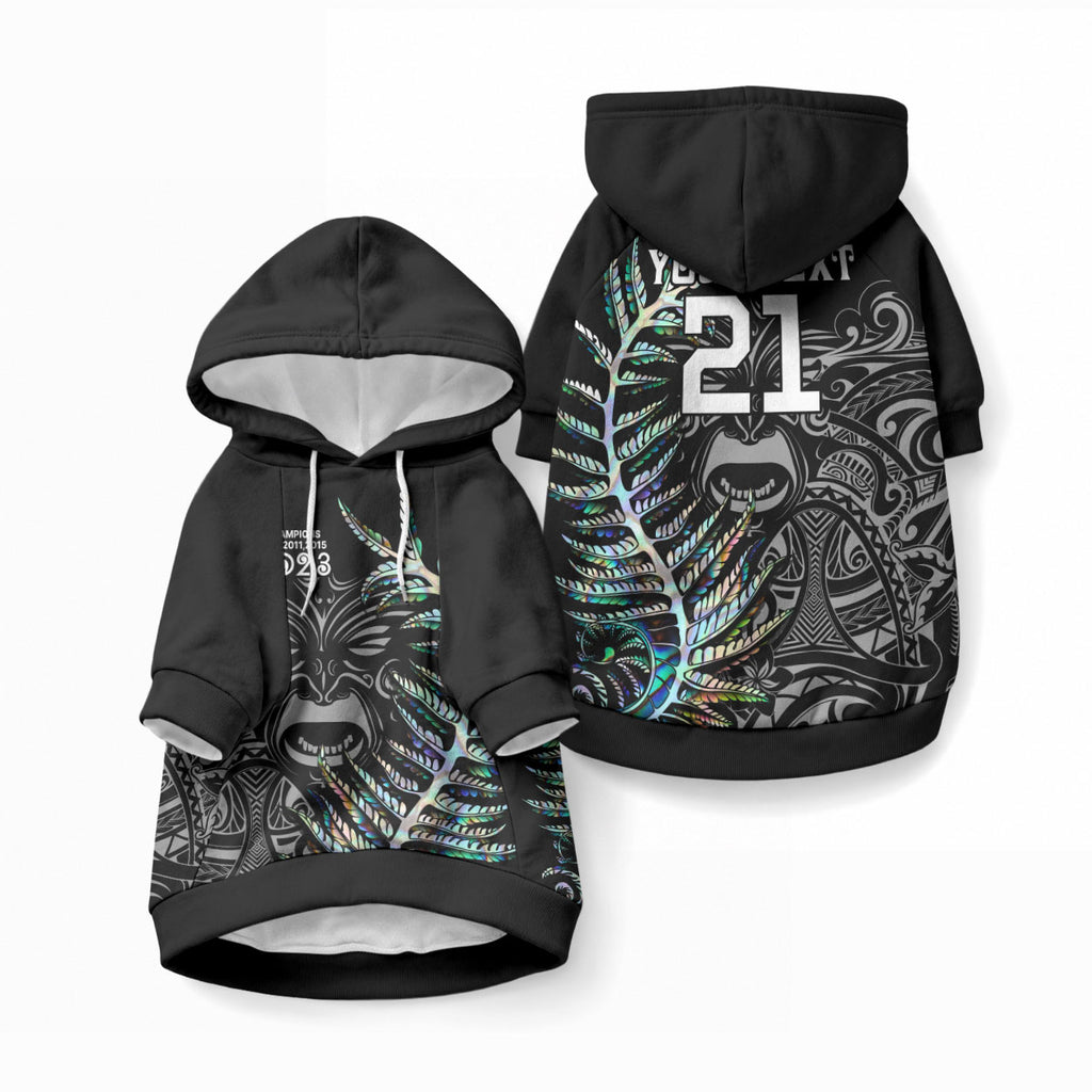 Custom New Zealand Maori Rugby Pet Hoodie NZ Black Fern Champions History With Papua Shell