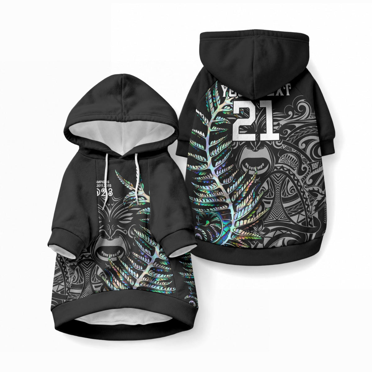 Custom New Zealand Maori Rugby Pet Hoodie NZ Black Fern Champions History With Papua Shell
