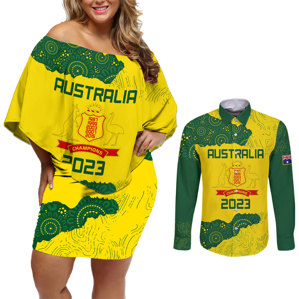 australia-cricket-couples-matching-off-shoulder-short-dress-and-long-sleeve-button-shirt-history-commemorative-world-cup-winners