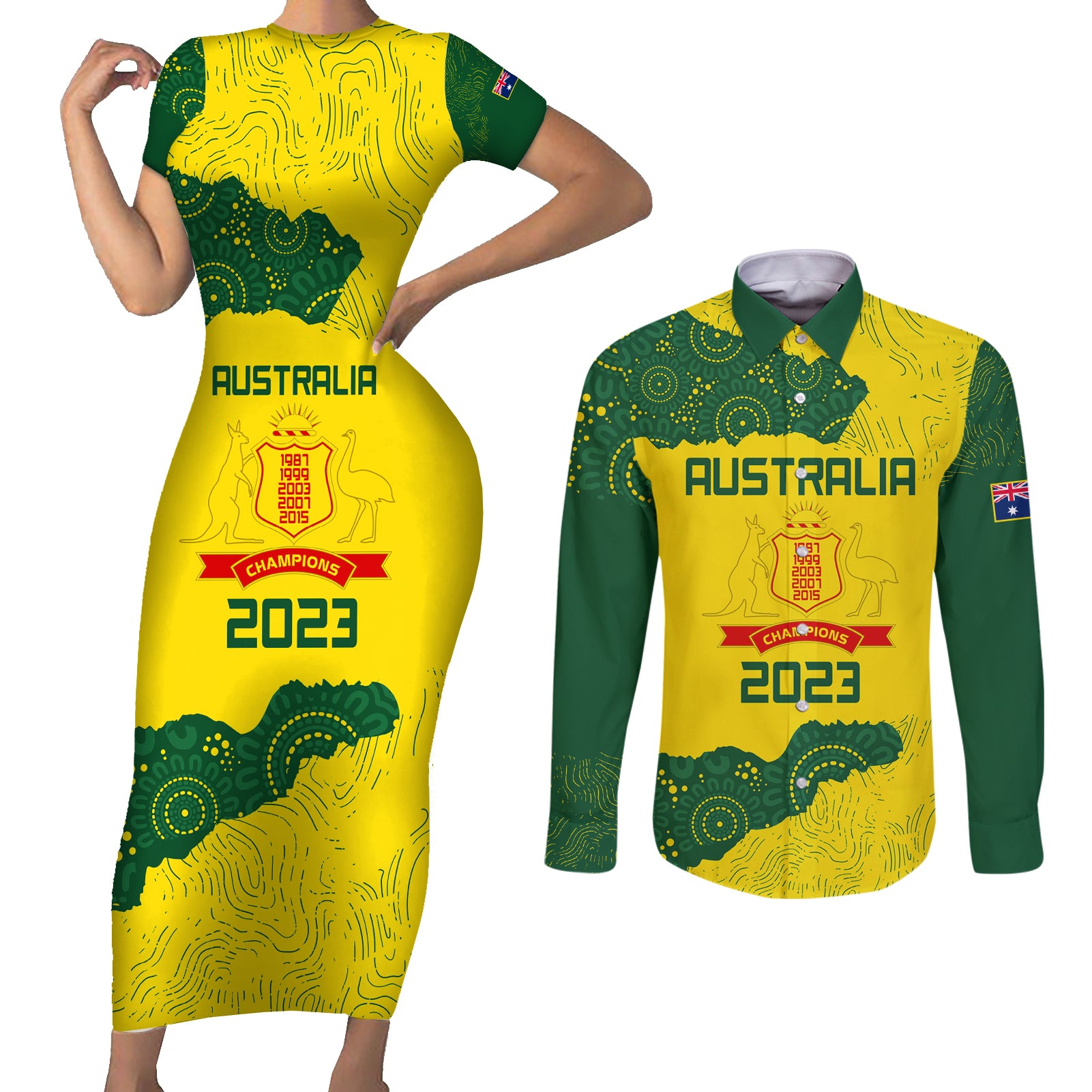 australia-cricket-couples-matching-short-sleeve-bodycon-dress-and-long-sleeve-button-shirt-history-commemorative-world-cup-winners