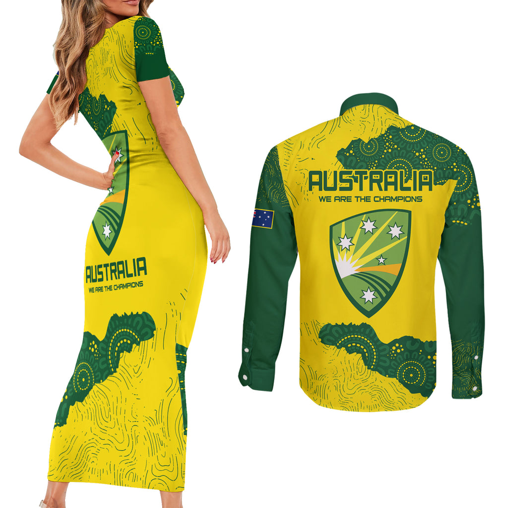 australia-cricket-couples-matching-short-sleeve-bodycon-dress-and-long-sleeve-button-shirt-history-commemorative-world-cup-winners
