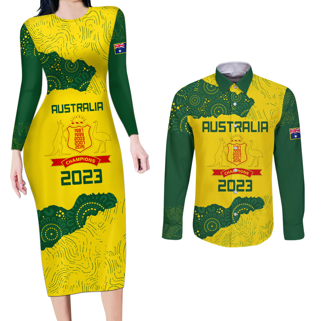 custom-australia-cricket-couples-matching-long-sleeve-bodycon-dress-and-long-sleeve-button-shirt-history-commemorative-world-cup-winners