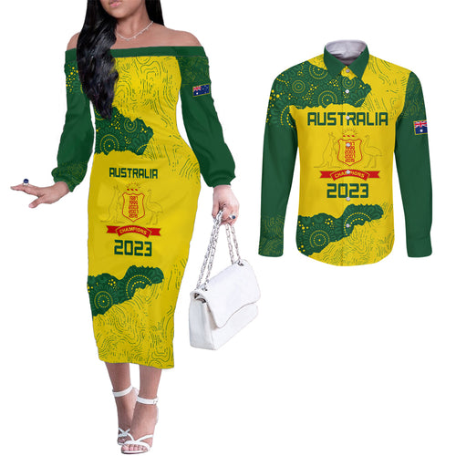 custom-australia-cricket-couples-matching-off-the-shoulder-long-sleeve-dress-and-long-sleeve-button-shirt-history-commemorative-world-cup-winners