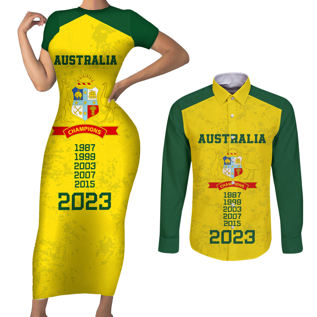 australia-cricket-couples-matching-short-sleeve-bodycon-dress-and-long-sleeve-button-shirt-history-champions-world-cup-unique