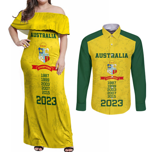 custom-australia-cricket-couples-matching-off-shoulder-maxi-dress-and-long-sleeve-button-shirt-history-champions-world-cup-unique