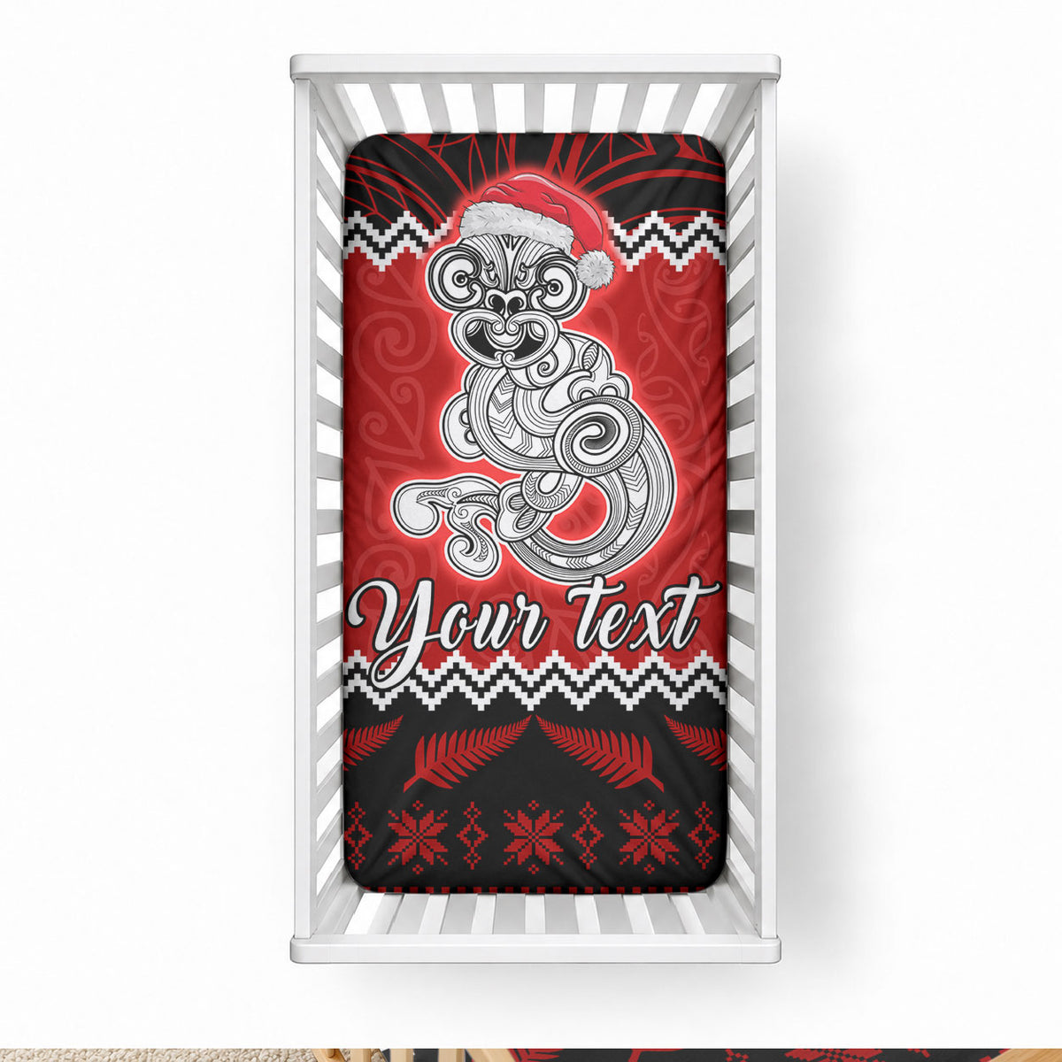 Personalised New Zealand Christmas Baby Bed Cover Maori Tiki Meri Kirihimete