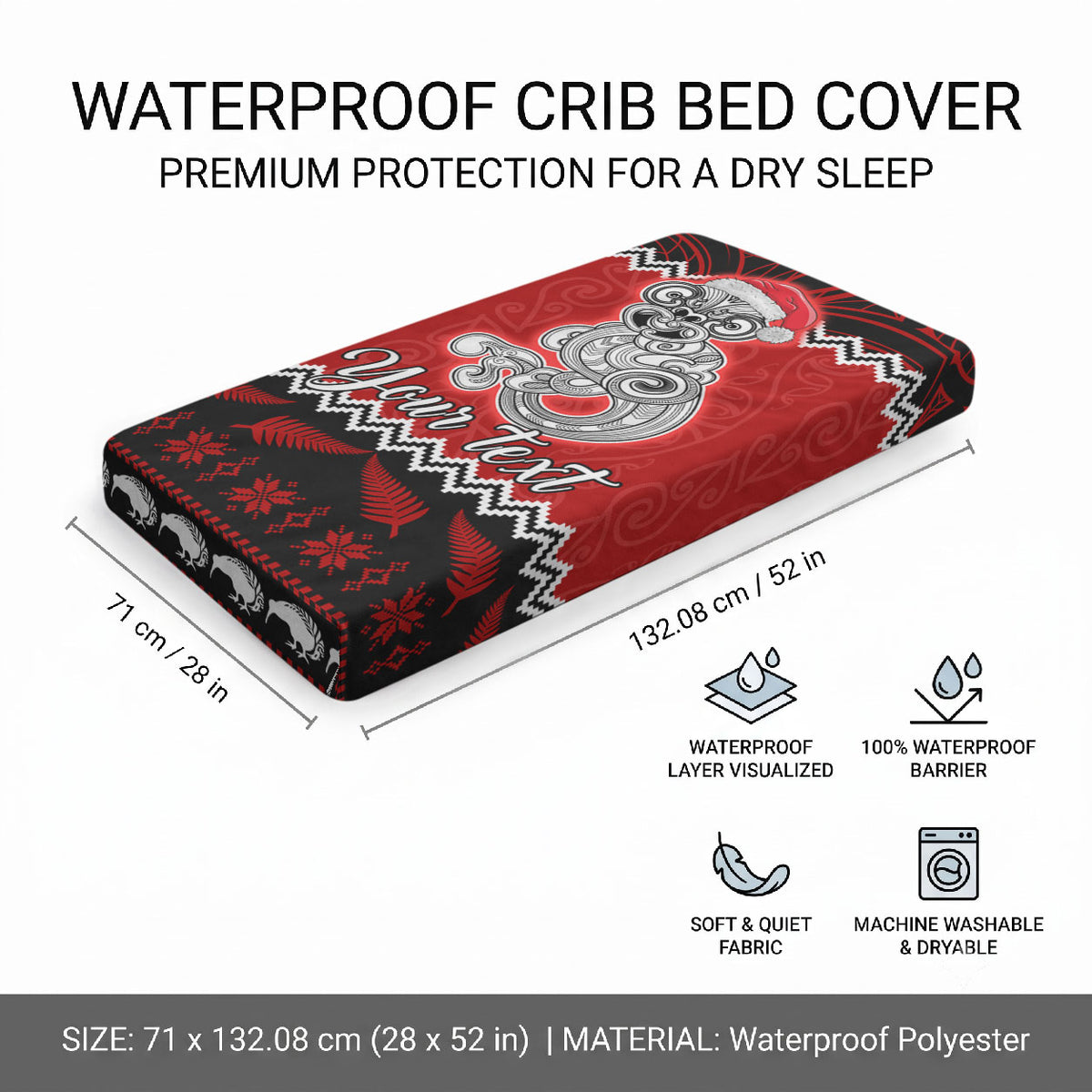 Personalised New Zealand Christmas Baby Bed Cover Maori Tiki Meri Kirihimete
