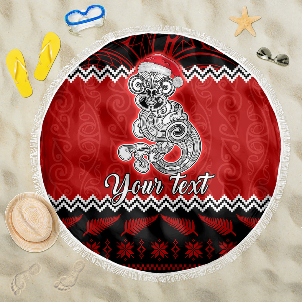 personalised-new-zealand-christmas-beach-blanket-maori-tiki-meri-kirihimete