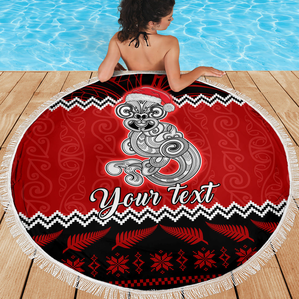 personalised-new-zealand-christmas-beach-blanket-maori-tiki-meri-kirihimete