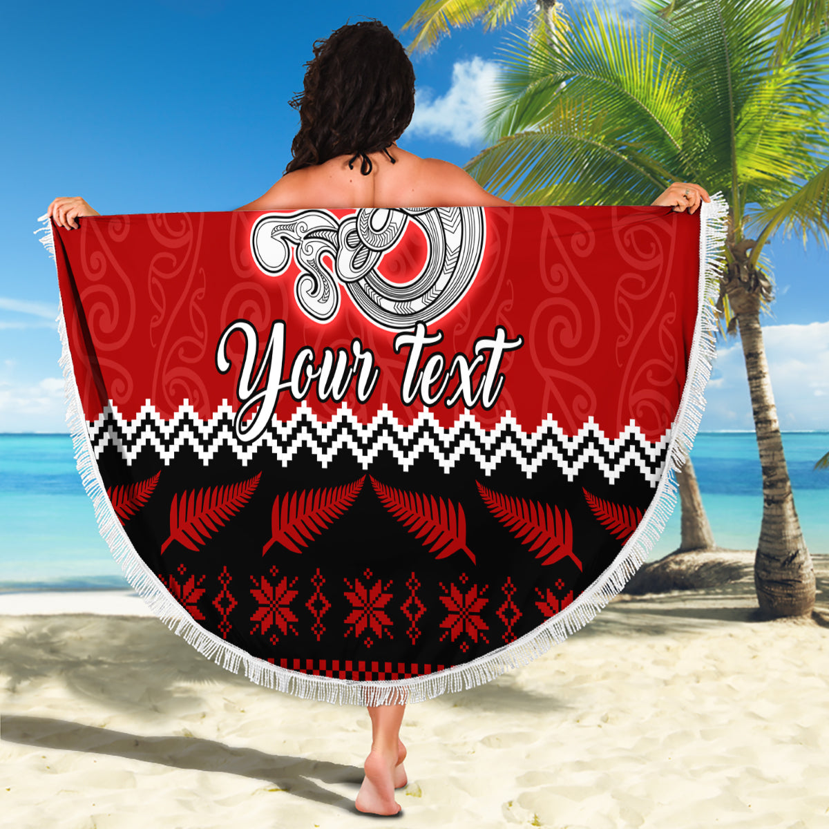 personalised-new-zealand-christmas-beach-blanket-maori-tiki-meri-kirihimete