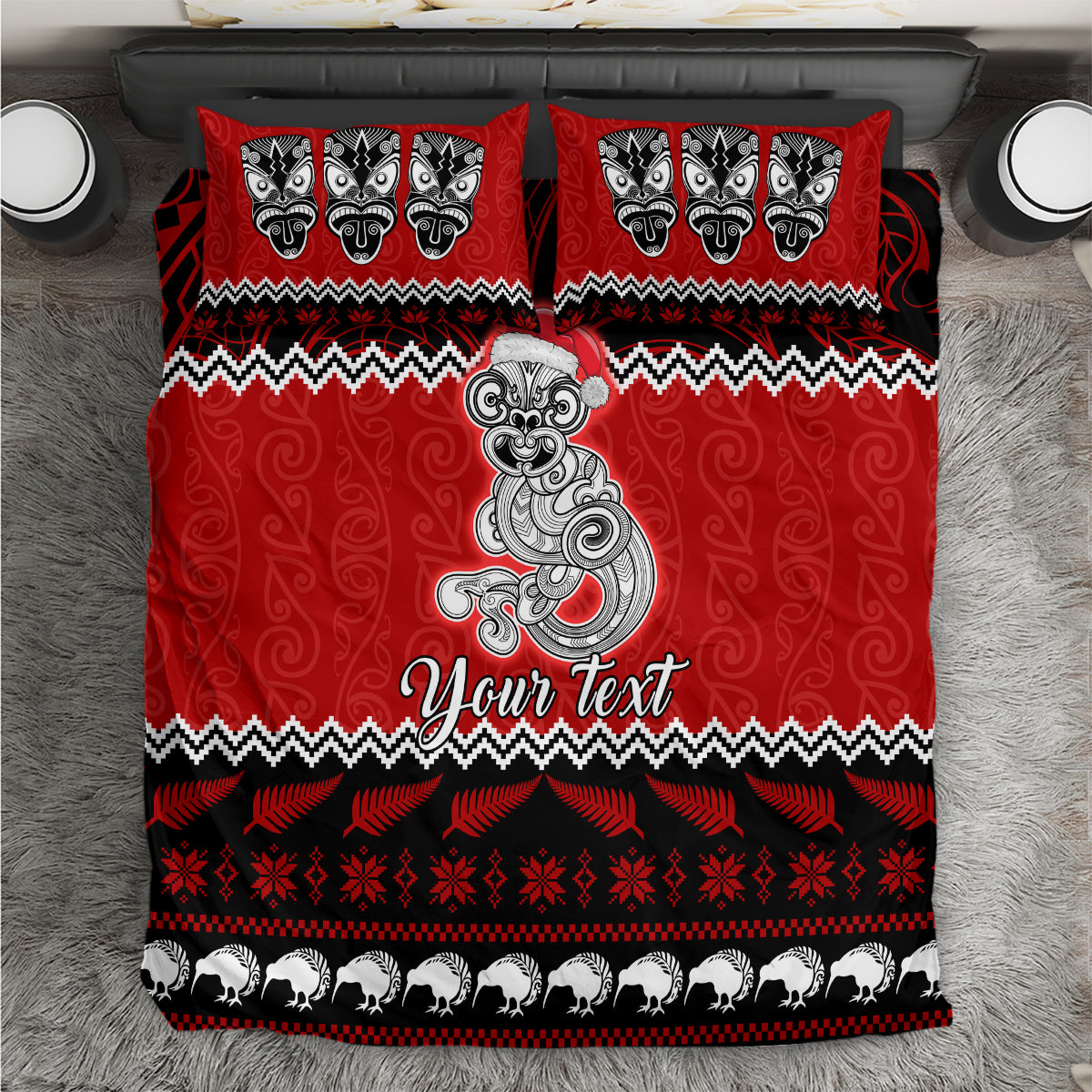 personalised-new-zealand-christmas-bedding-set-maori-tiki-meri-kirihimete