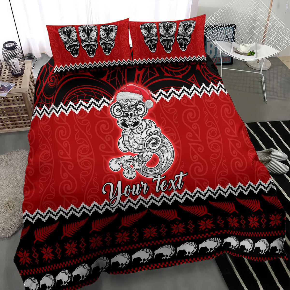 personalised-new-zealand-christmas-bedding-set-maori-tiki-meri-kirihimete