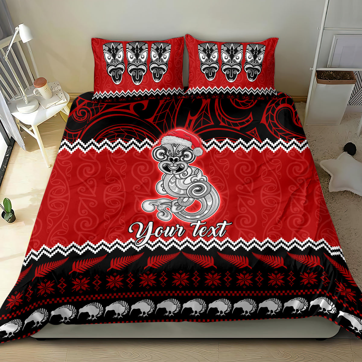 personalised-new-zealand-christmas-bedding-set-maori-tiki-meri-kirihimete