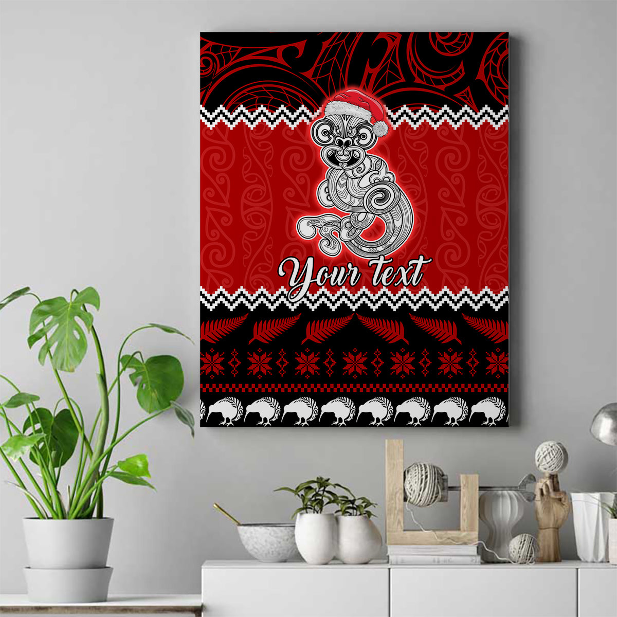 personalised-new-zealand-christmas-canvas-wall-art-maori-tiki-meri-kirihimete