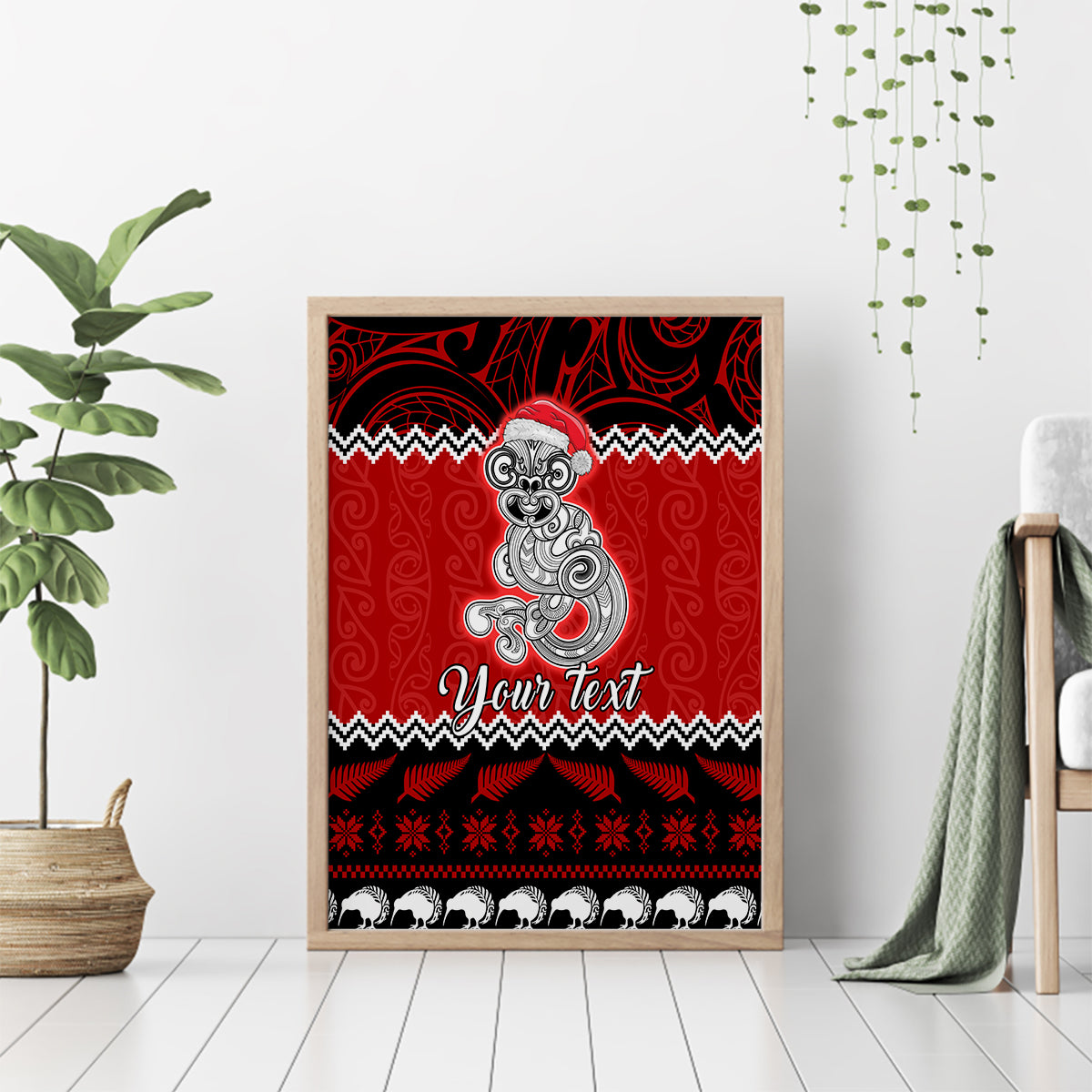 personalised-new-zealand-christmas-canvas-wall-art-maori-tiki-meri-kirihimete