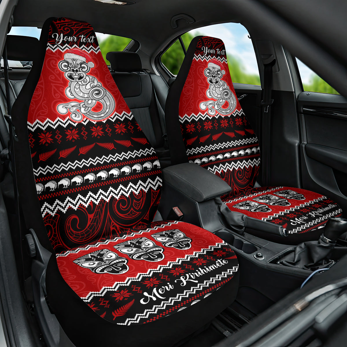 personalised-new-zealand-christmas-car-seat-cover-maori-tiki-meri-kirihimete