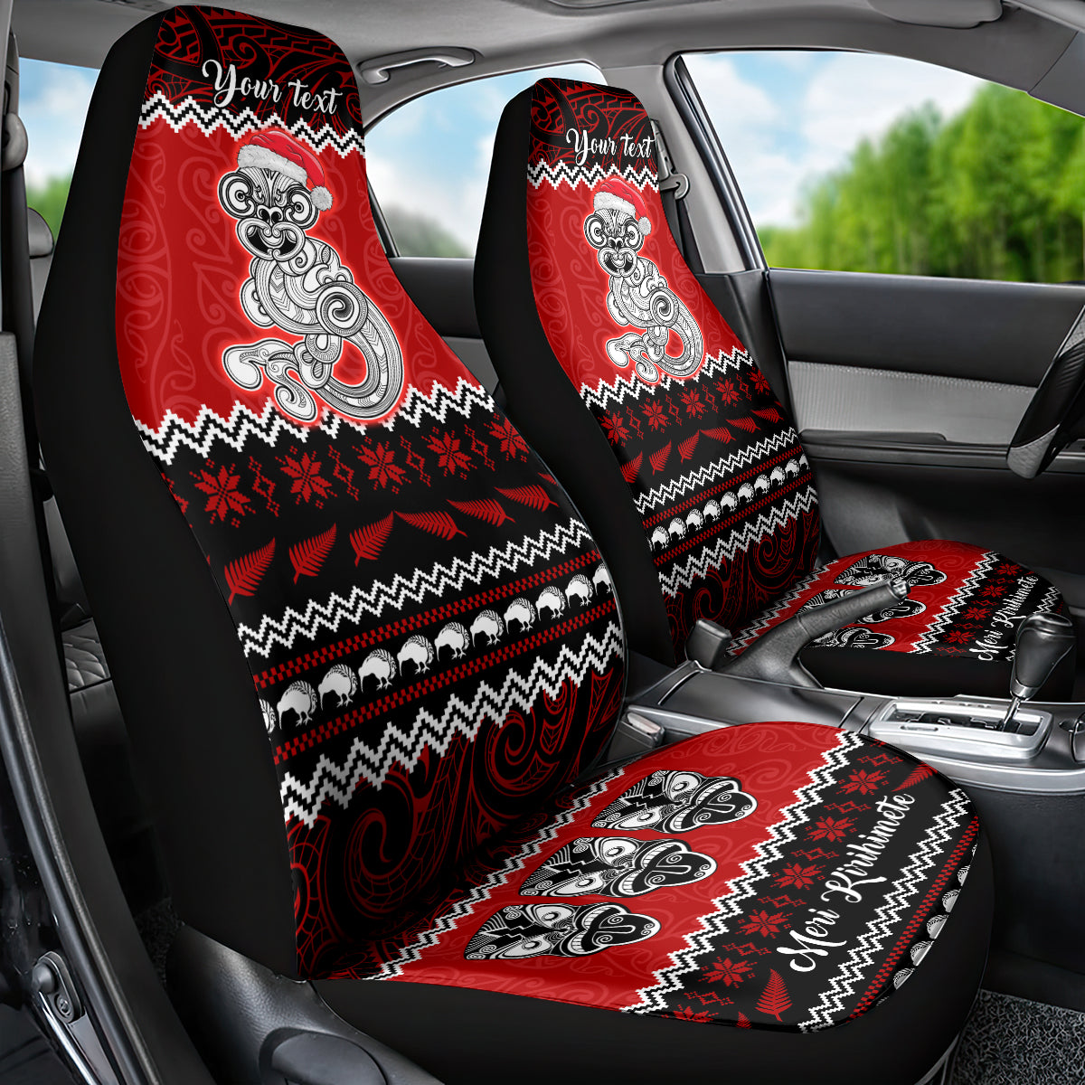 personalised-new-zealand-christmas-car-seat-cover-maori-tiki-meri-kirihimete