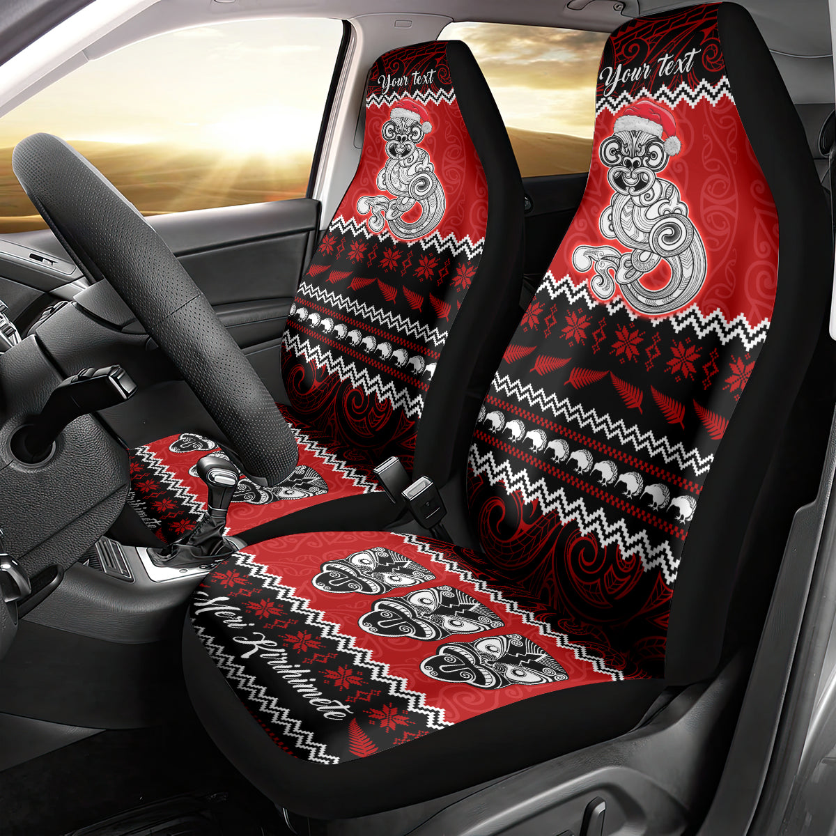 personalised-new-zealand-christmas-car-seat-cover-maori-tiki-meri-kirihimete
