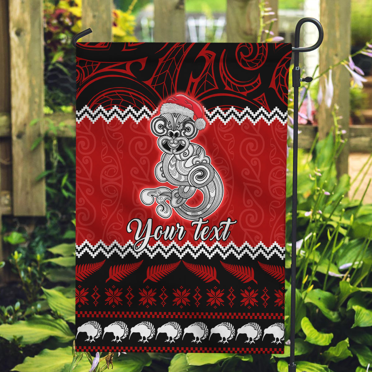 personalised-new-zealand-christmas-garden-flag-maori-tiki-meri-kirihimete
