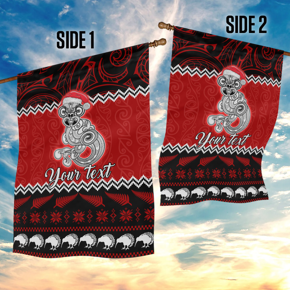 personalised-new-zealand-christmas-garden-flag-maori-tiki-meri-kirihimete