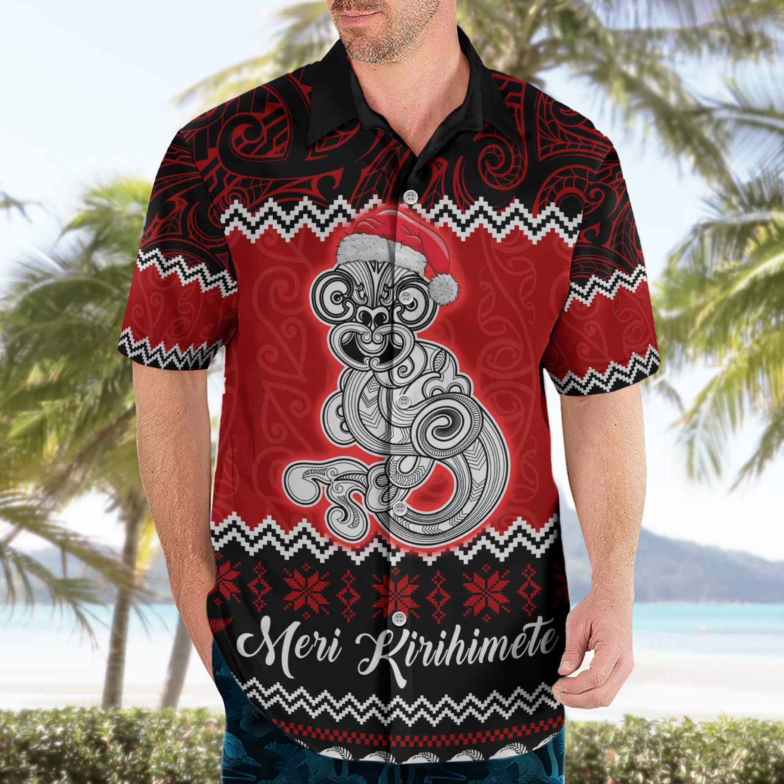 personalised-new-zealand-christmas-hawaiian-shirt-maori-tiki-meri-kirihimete