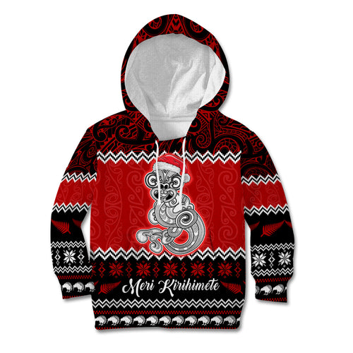 personalised-new-zealand-christmas-kid-hoodie-maori-tiki-meri-kirihimete